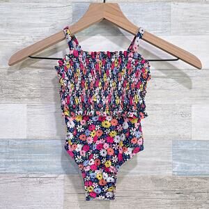 Baby GAP Floral Smocked One Piece Swimsuit Blue Pink Toddler Girls 2T 2 Years